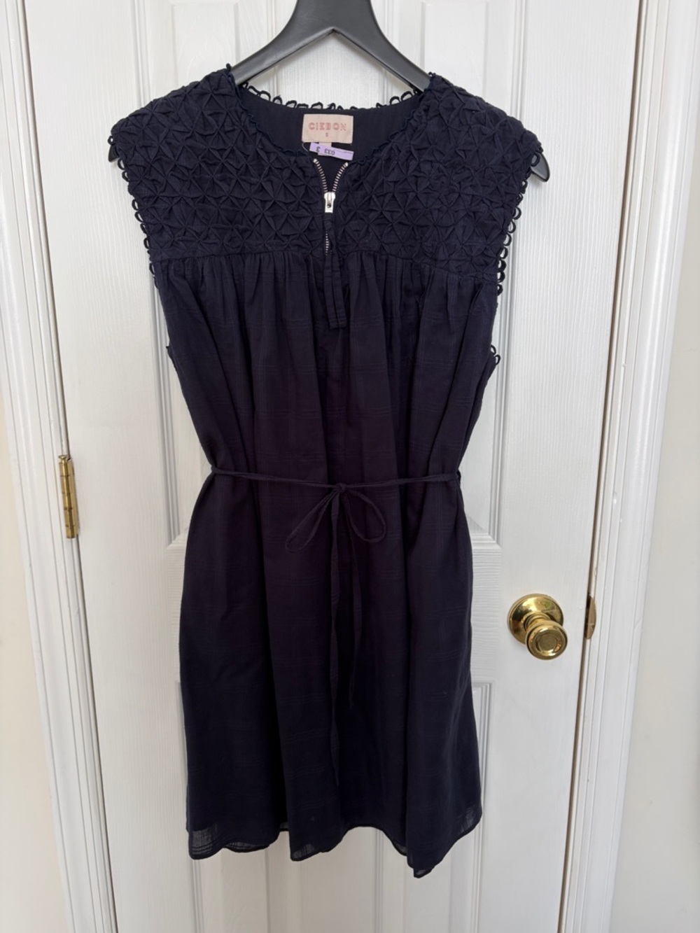 Ciebon  Navy Sleeveless Smocked Mini Dress with Tie Waist